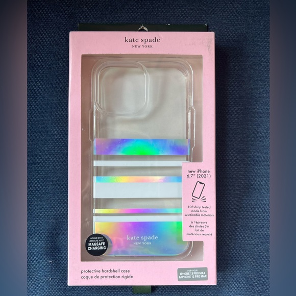 NWT Kate Spade Protective Hardshell Case White Iridescent stripes for12 13 Max - Picture 4 of 8